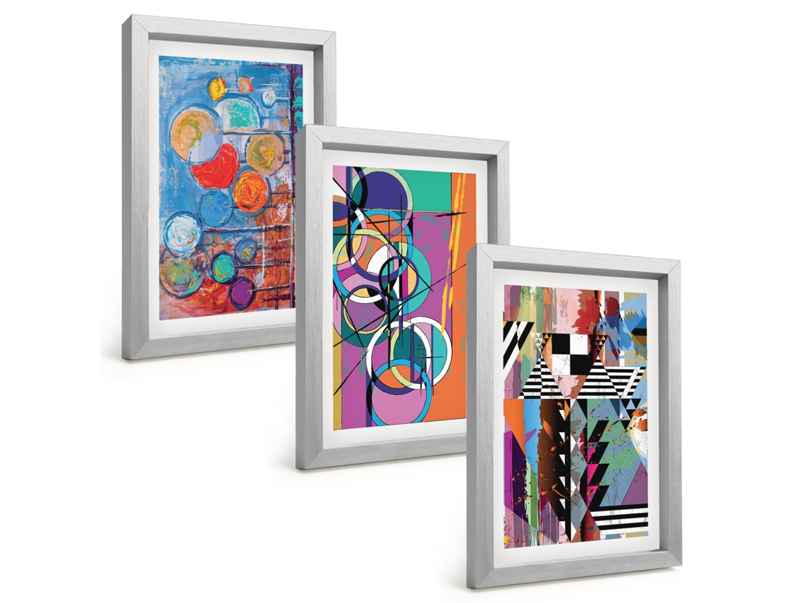Composição De Quadros Círculos Abstratos Coloridos, Geometria Espelharte (3 Peças 20x30 Cm)