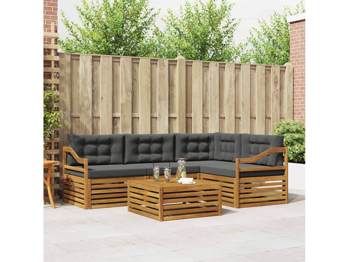 Vidaxl Conjunto De Sofás Para Exterior 5 Pcs Natural E Antracite