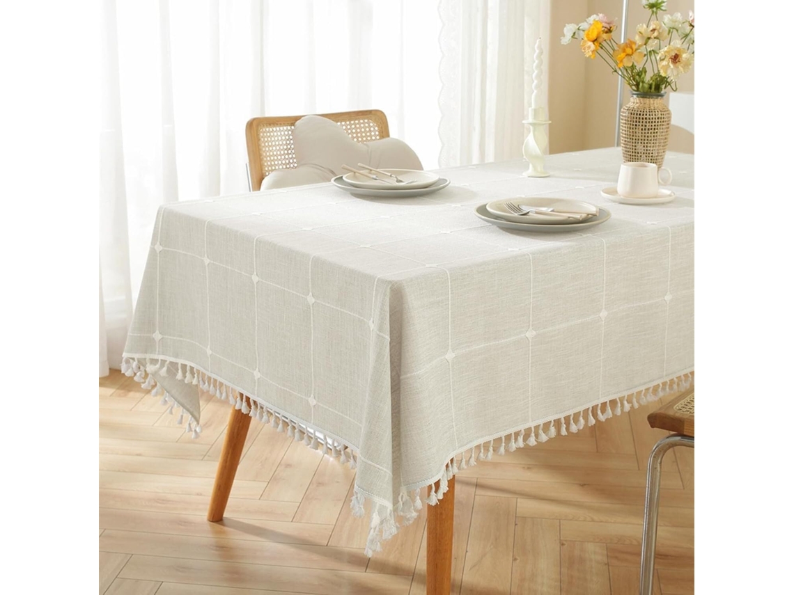 Toalha De Mesa Retangular De Algodão E Linho (bege, 102,4 X 55,1 Polegadas (quadrada))