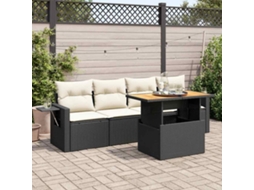 Vidaxl 5 Pcs Conjunto Sofás De Jardim Com Almofadões Vime Pe Preto