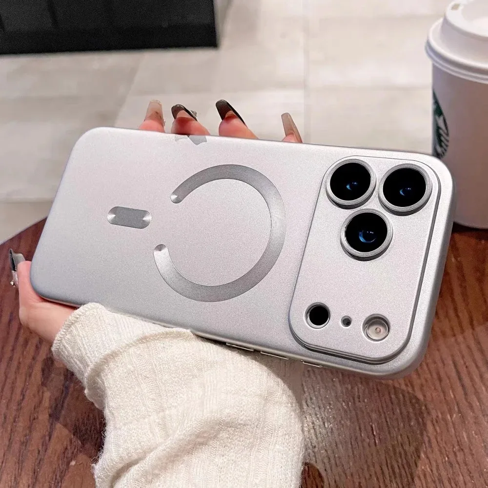 (iphone 17 Pro Max Prateado) Capa Metálica Magnética De Luxo Para Iphone Com Suporte Para Carregamento Sem Fio.