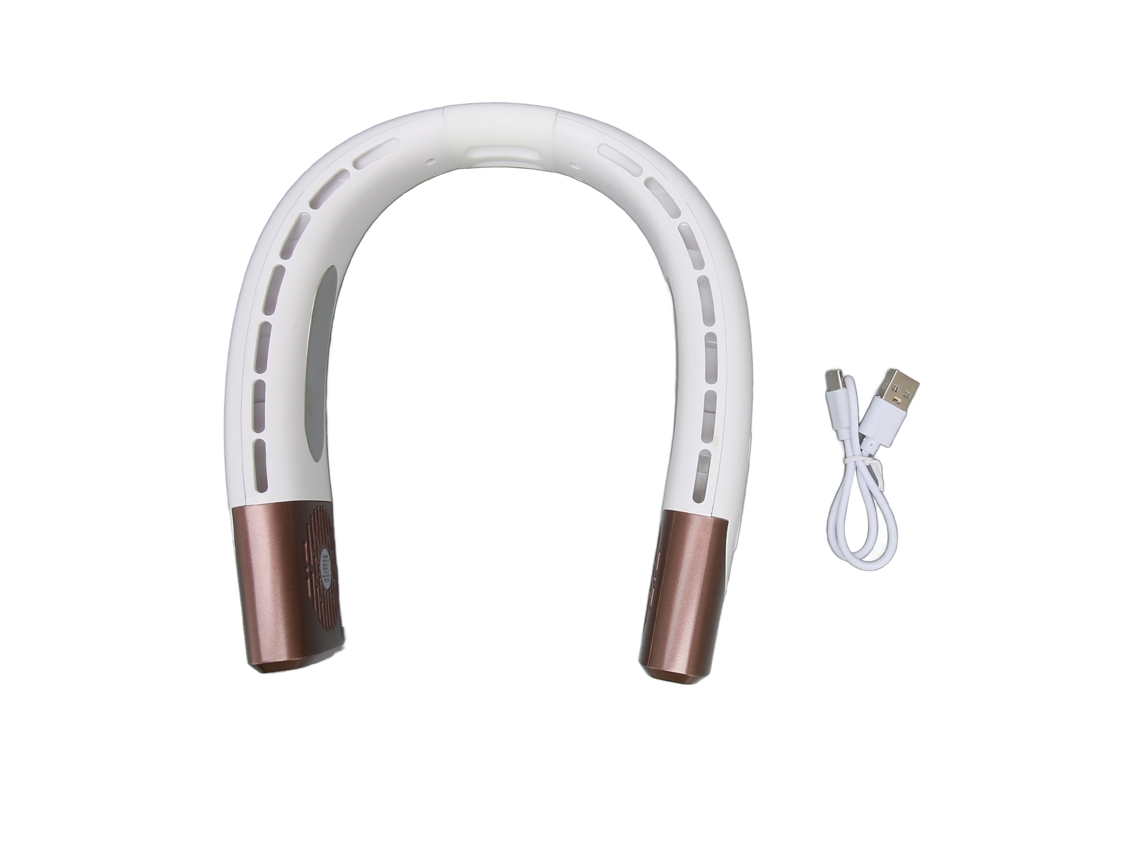 Abanico de Cuello Portátil Usb Recargable Sin Aspas de Manos Libres para Viaje Y Exterior Color Beige Claro