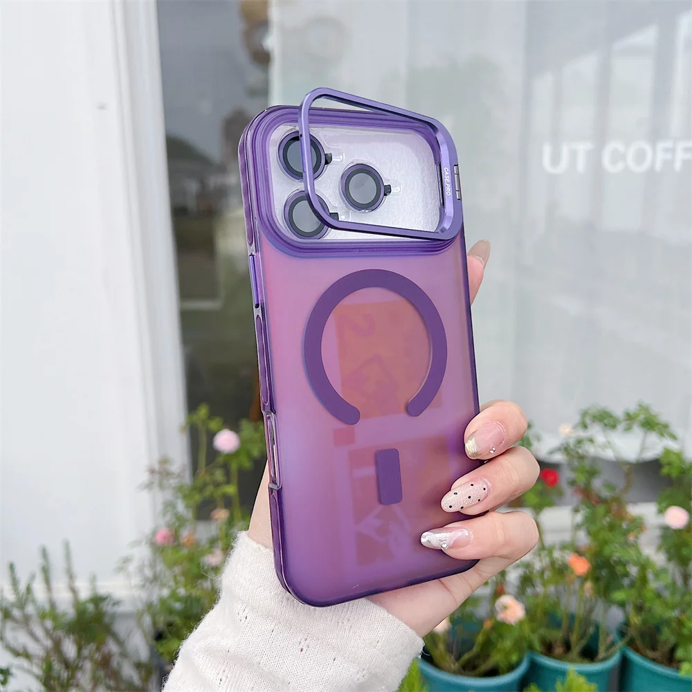 (iphone 17, Roxo) Capa Magnética Magsafe Para Iphone Com Protetor De Lente E Cobertura Metálica.