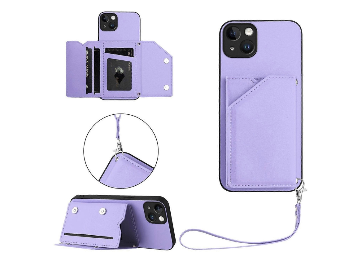 Capa Para Iphone 15 Plus Com Suporte Para Cartão E Suporte Para Celular Com Alça De Pulso