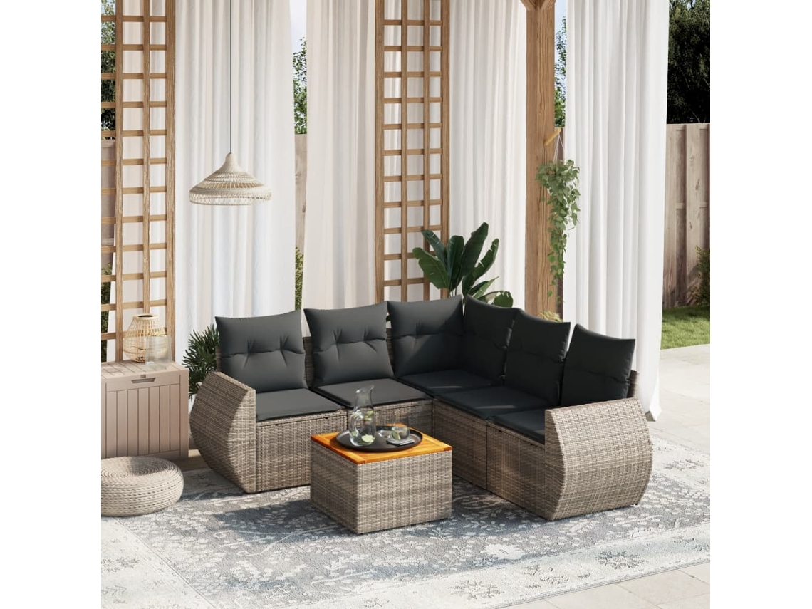 Vidaxl 6 Pcs Conjunto Sofás De Jardim Com Almofadões Vime Cinzento