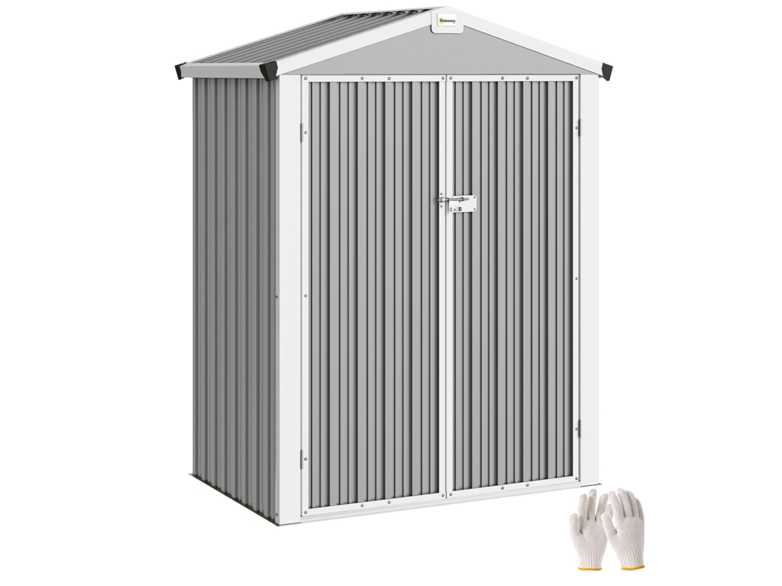 Casinha De Jardim De Aço De 1,1 M² Com Portas Duplas Com Fechadura, 133 X 87 X 178 Cm, Cinza Prateado