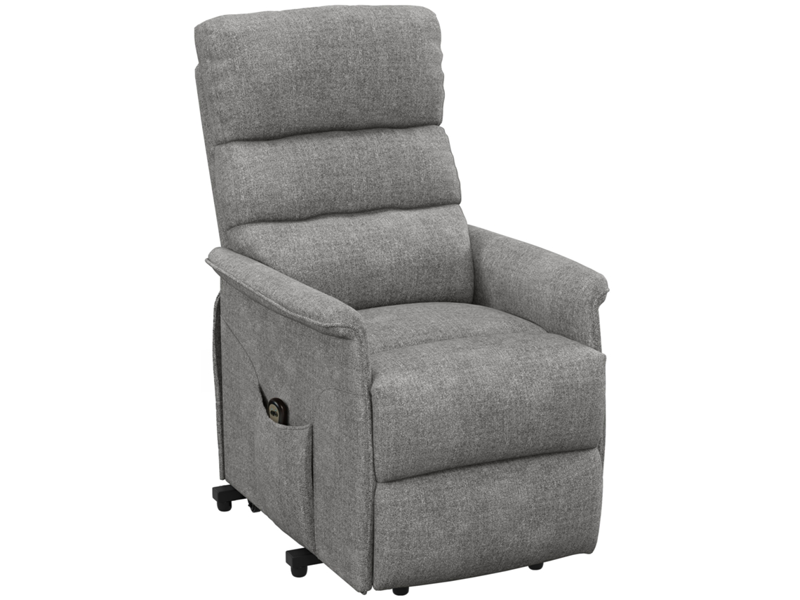 Poltrona Relax Reclinável Elétrica Levanta Pessoas Com Controlo Remoto E Bolso Lateral 66x90x96 Cm Cinza