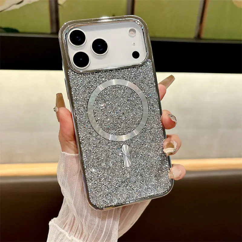 (prateado, Iphone 12) Capa Para Celular Com Carregamento Sem Fio Magnético E Estrutura De Metal Galvanizado.