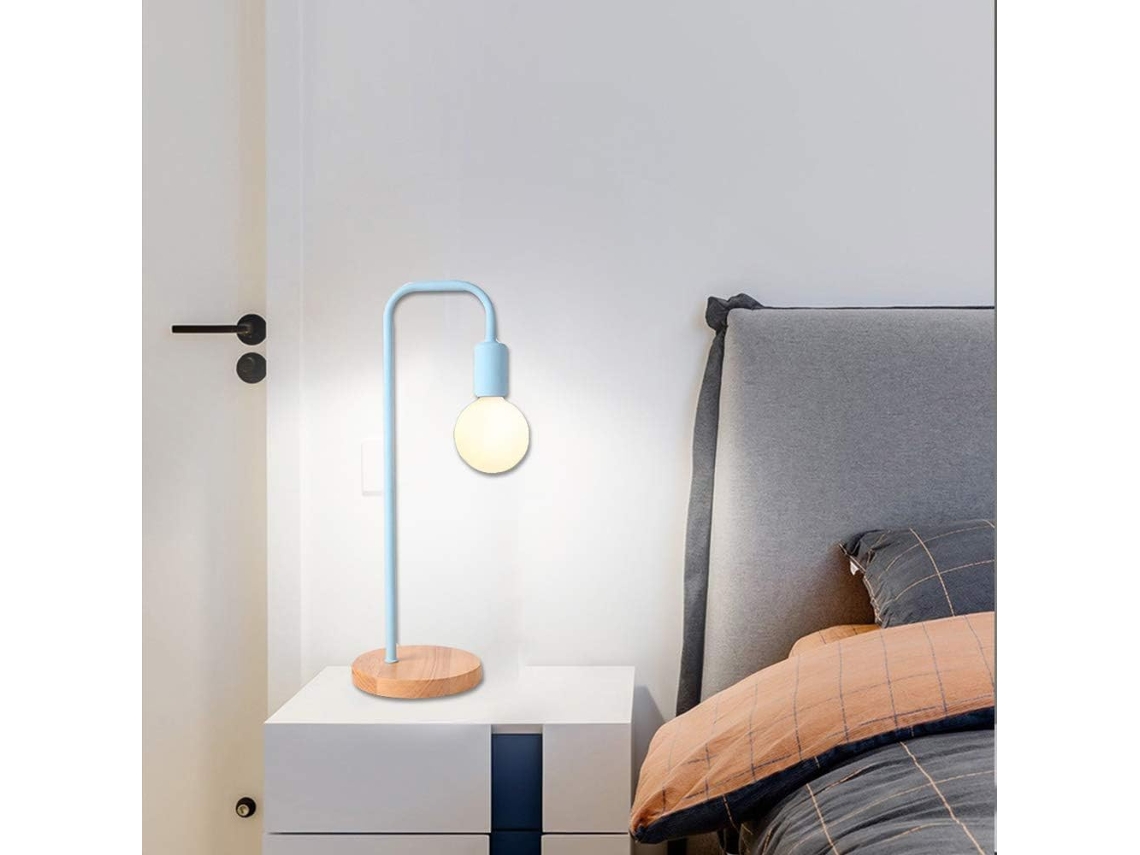 Abajur De Mesa Retrô, Luminária De Leitura Em Formato Chão Curva Metal E Madeira, Cabo E27 Com Interruptor, Luminária De