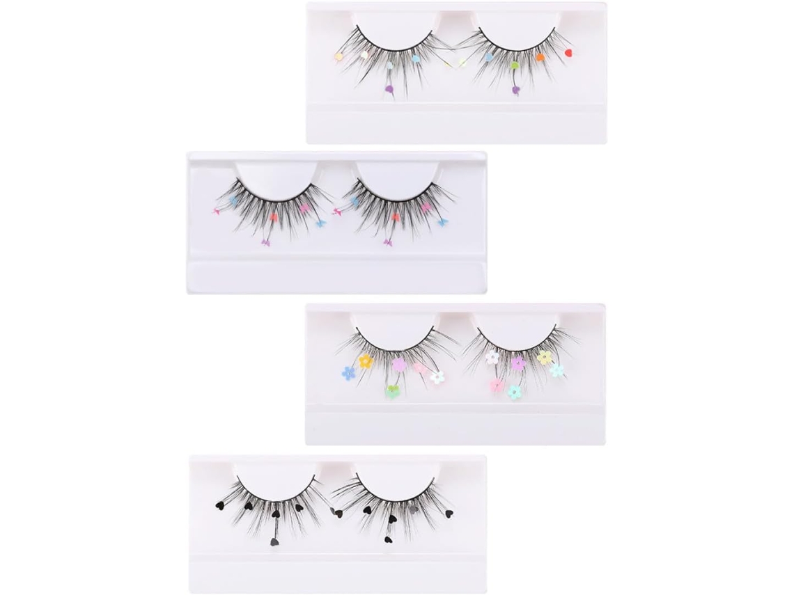 Cílios Postiços Com Glitter, Material Sintético, Conjunto Com 4 Pares.