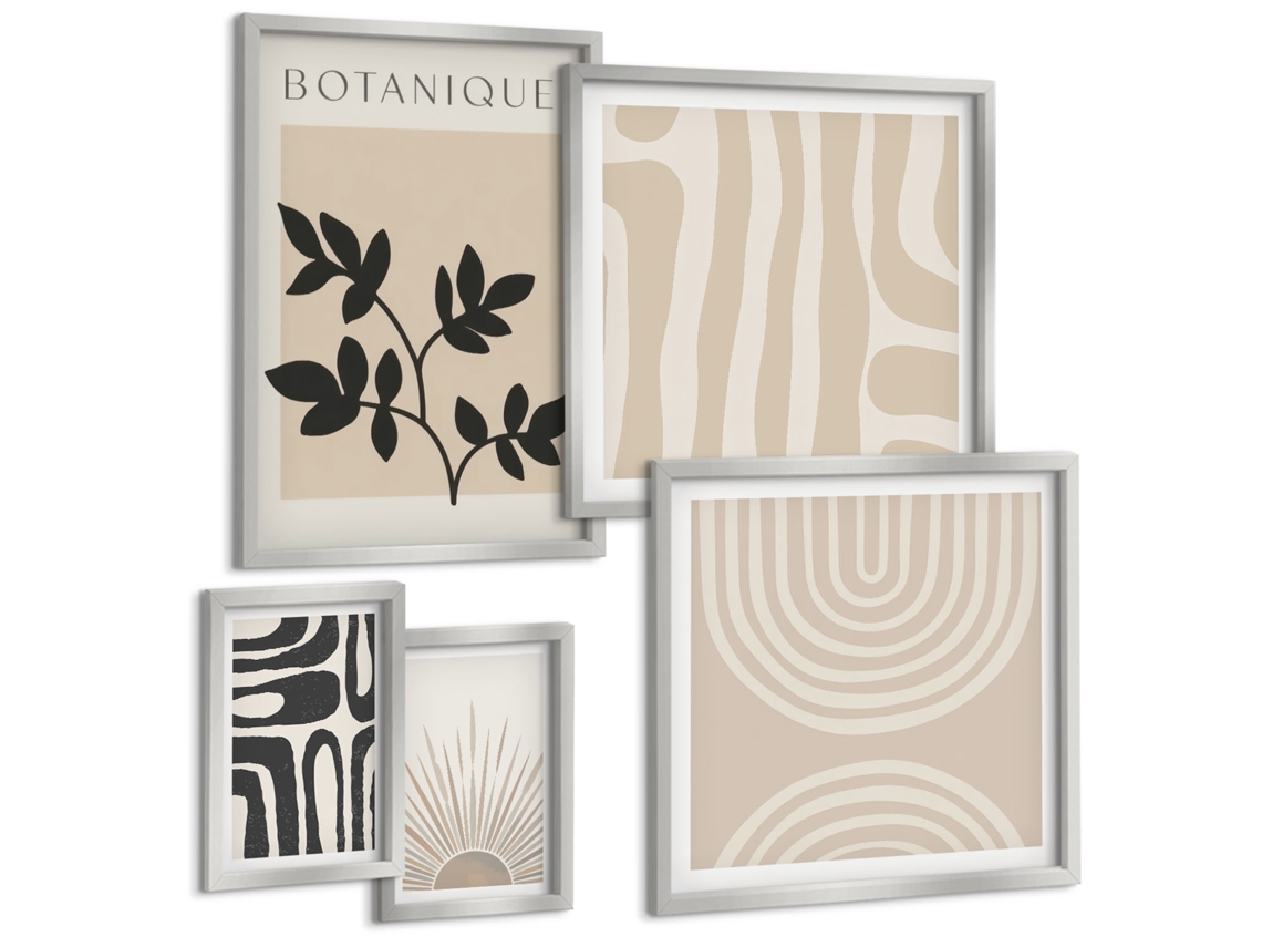 Conjunto De Pinturas Motivos Vegetais Estilosos Neutros Espelharte (5 Peças)