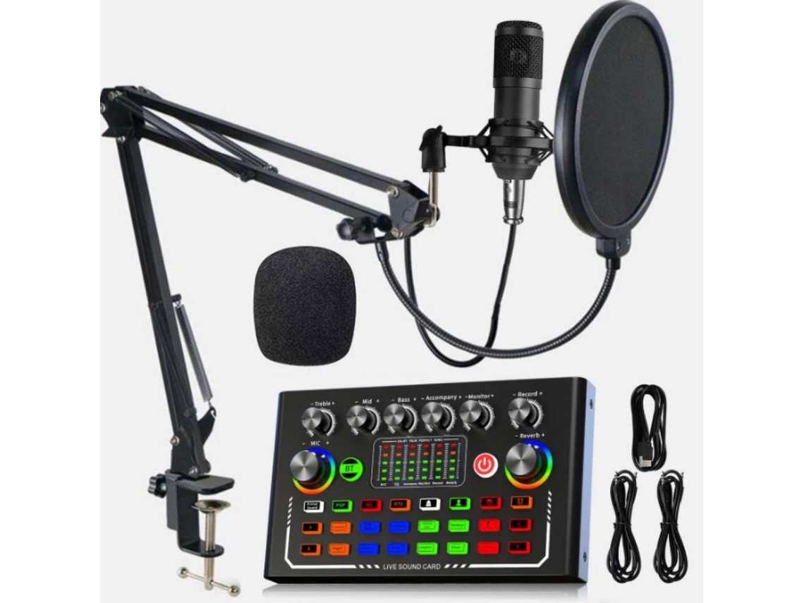 Kit Placa de Som e Microfone para Live Streaming, Redução de Ruído e Mudança de Voz YUNNKER