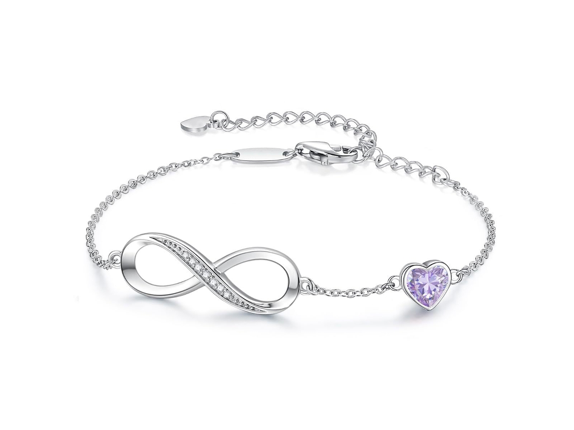 Pulseira Feminina Ajustável com Símbolo de Coração Infinito na Cor Roxa. SIURN