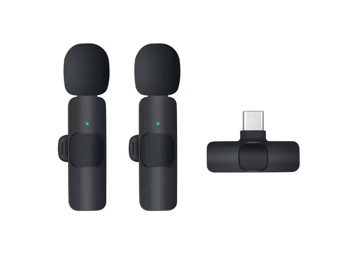 Pacote Com 2 Microfone De Lapela Para Celular Sem Fio Usb C Preto Aquaforge