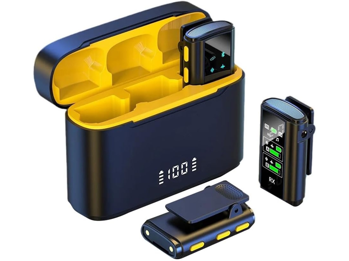 Microfone De Lapela Sem Fio Com Redução De Ruído Duplo E Estojo De Carregamento (preto)