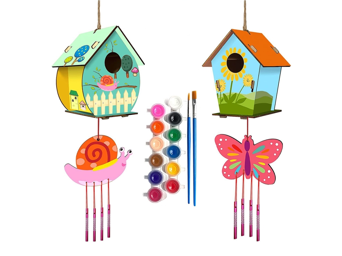 2 Conjuntos Kit De Artesanato Diy Casa De Aves Sinfonia Do Vento Para Crianças Pintura