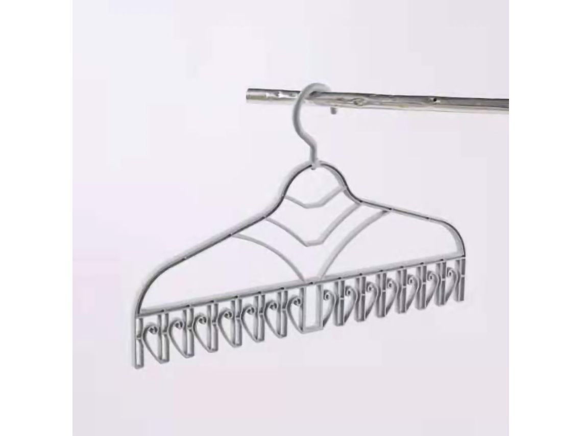 Cabide multifuncional de plástico para secar roupas com gancho em V e clip anti riscos cinza | S/MARCA