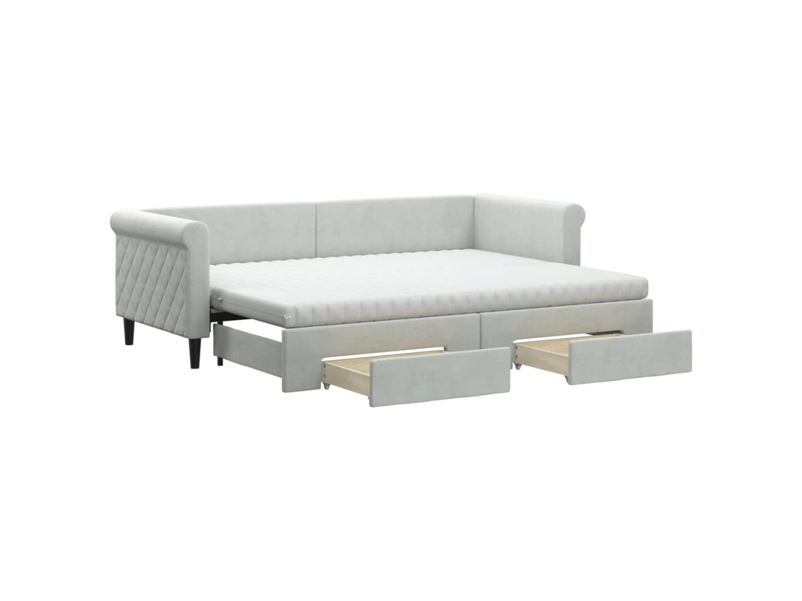 Sofá cama com Gavetão e Gavetas 80x200 Cm Veludo Cinzento claro MAISON EXCLUSIVE