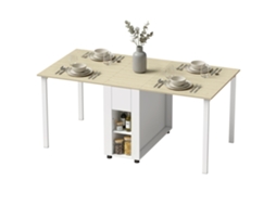 Mesa de Jantar Dobrável para 6 Pessoas, 39 168 Cm, Mesa de Cozinha com 2 Gavetas e 4 Prateleiras Abertas, Branca