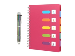 Notitieboek A5 Met Register - Gelijnd Schrijfblok - Ringband - Waterdicht Hoes - 240 Pagina's - Inclusief Balpen In 6 Cores