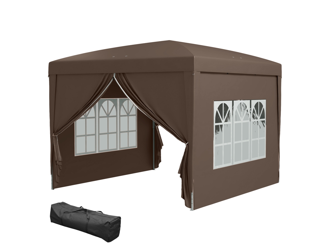 Tenda De Jardim Com Paredes Laterais Amovíveis Janelas Porta Com Fecho De Correr E Bolsa De Transporte 295x295x196-258 Cm Café