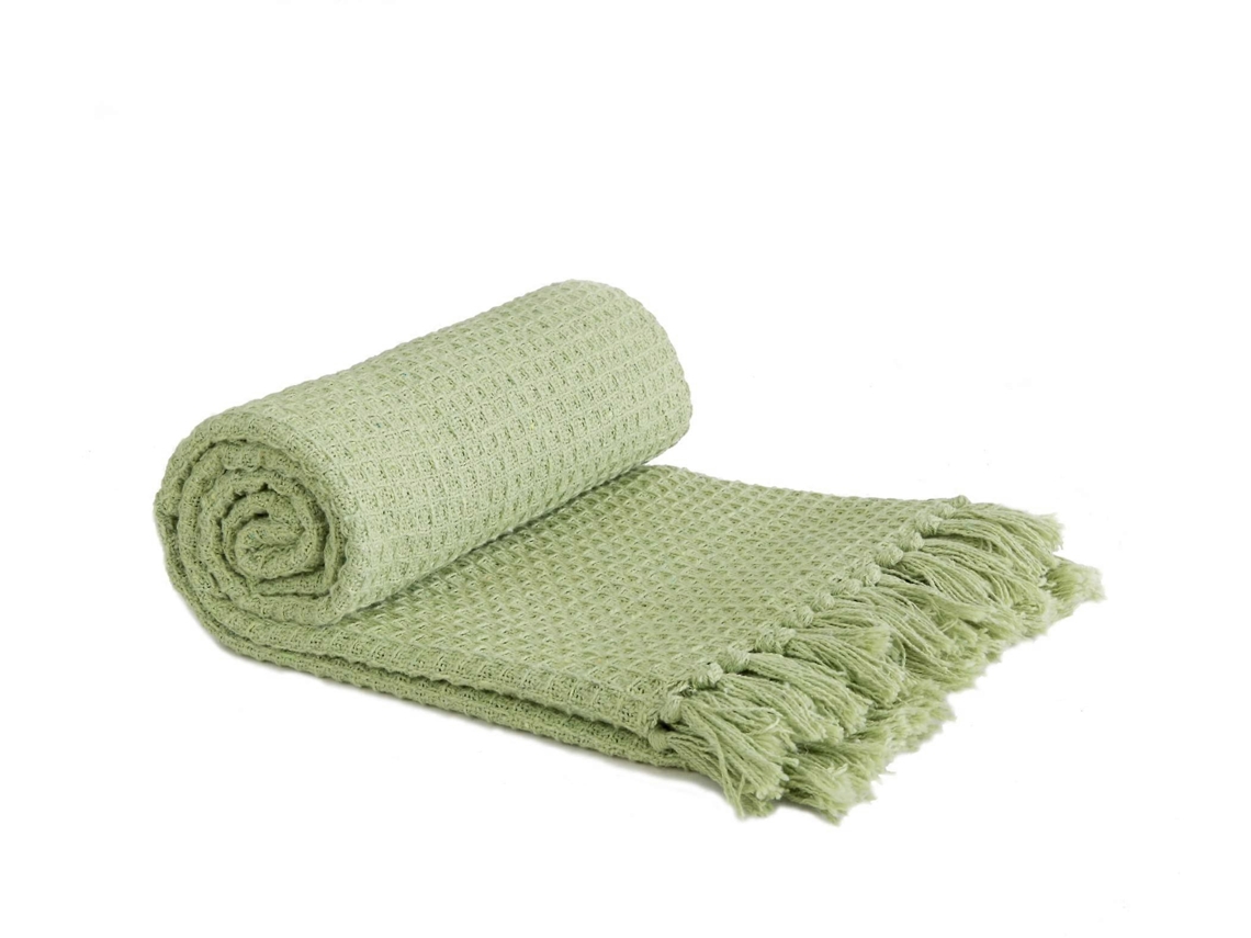 Rebe manta de Sillón Sofá de Algodón Reciclado Textura Waffle Verde Pistacho 130*170cm