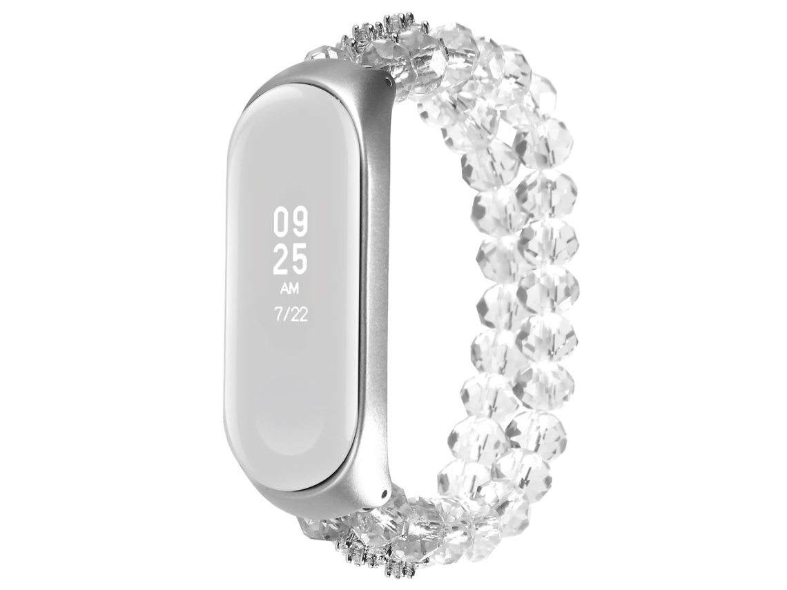 Bracelete de Cuentas Trenzadas Contas de Cristal para Xiaomi Mi Band 3/4 Branco
