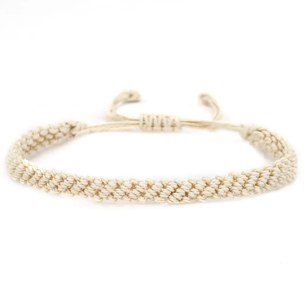 (branco) Pulseira Ajustável Tecida À Mão, Pulseira De Corda Trançada Simples Em Cor Sólida