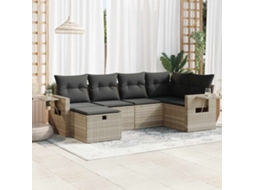 6 Pcs Conj. Sofás Jardim Com Almofadões Vime Pe Cinza Claro Dkd Home Decor