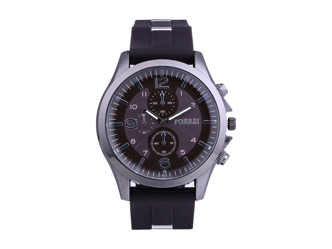 Reloj Casual De Hombre Con Dial Redondo Tres Ojos Correa De Silicona Café