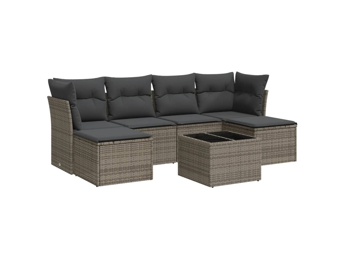 Conjunto de 7 Sofás para Jardim com Almofadões Vime Pe Cinzento MAISON EXCLUSIVE (7 pcs)