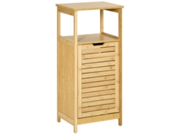 Móvel Para Banheiro Com Cesto Multifuncional Para Roupa Suja E Cesto Para Guardar Brinquedos, Feito De Mdf E Bambu, Dimensões: 40x30x86,5 Cm.