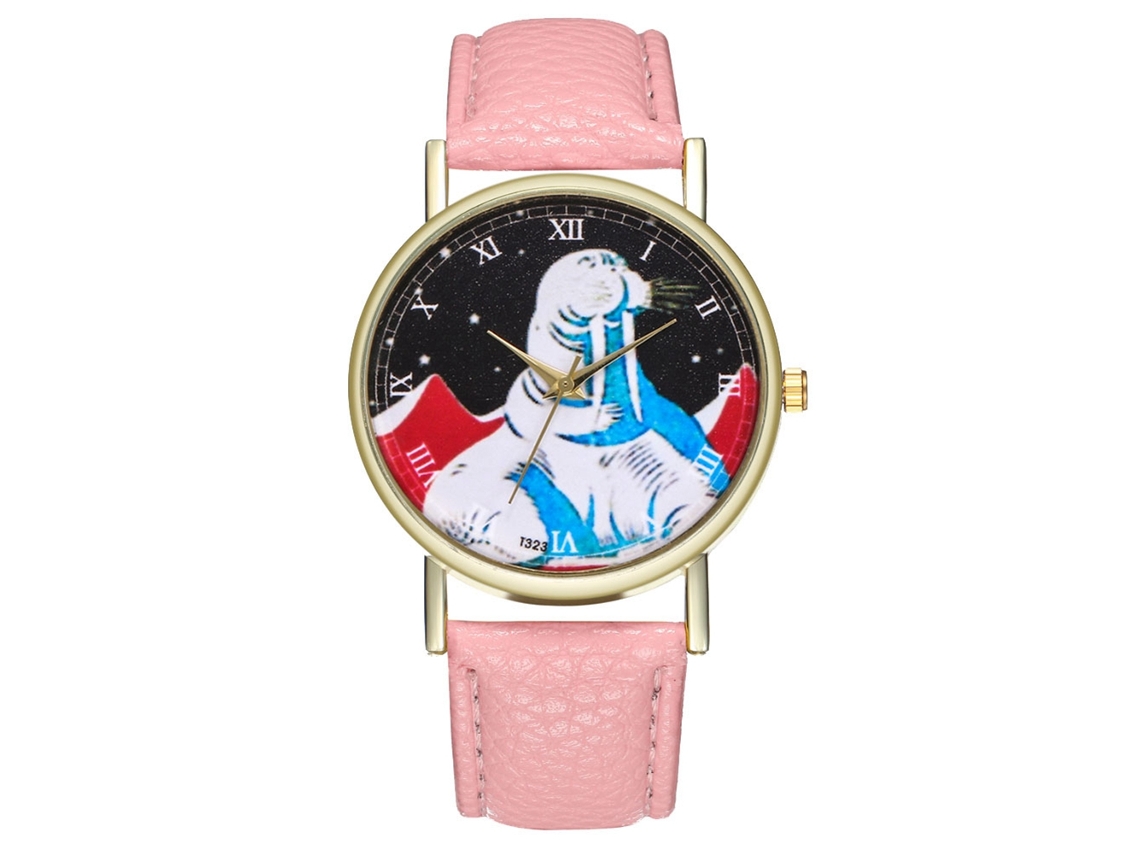 Reloj De Cuarzo Con Correa De Piel Pu Moda Dial Redondo Unisex Pulsera (rosa)