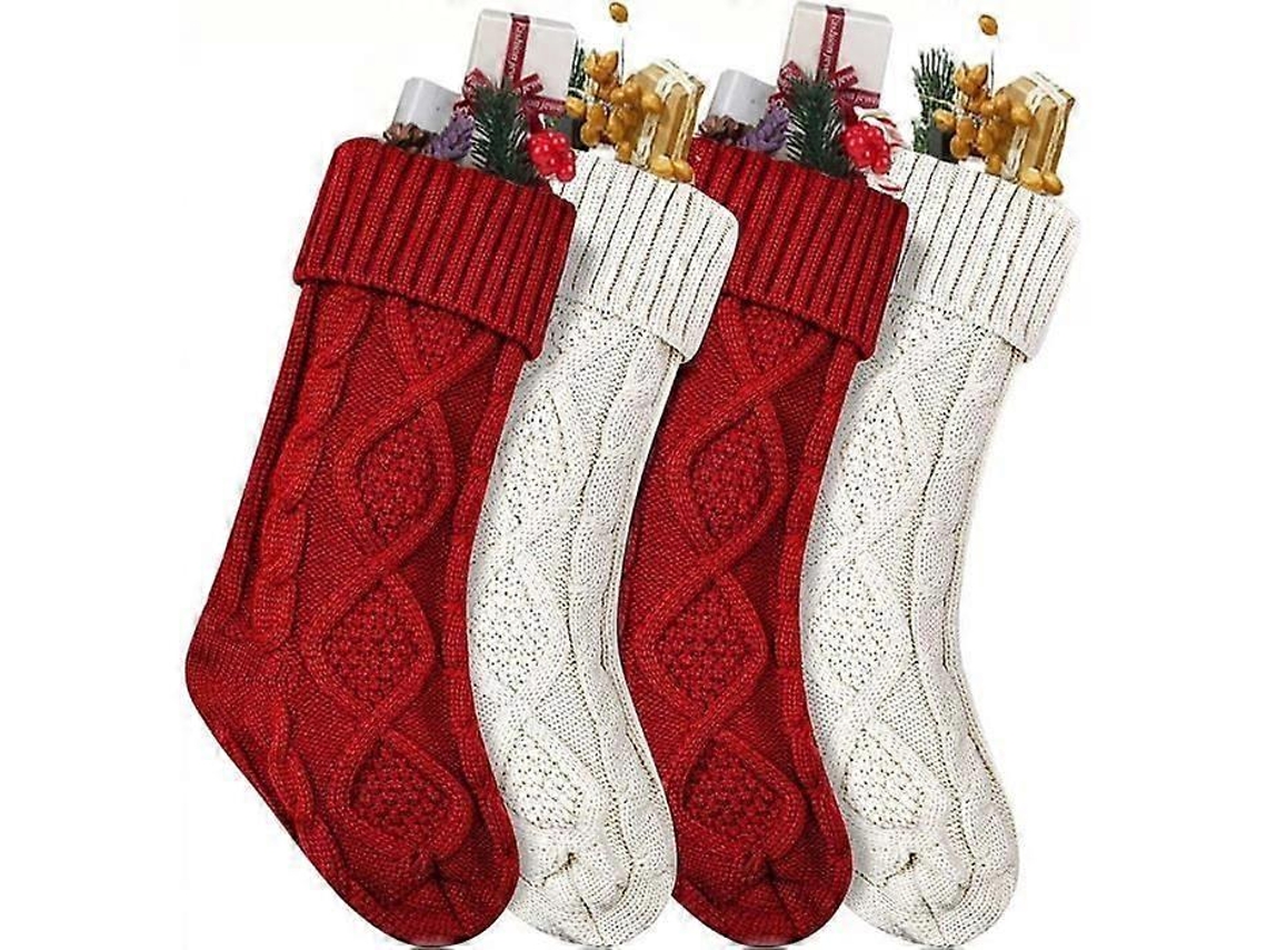Meidong 4 Meias Grandes De Natal De Malha Com Enfeites Pendurados Antigos, Creme E Vermelho Olysi Shop