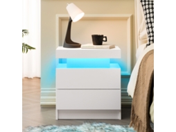 Mesa Cabeceira com Led 2 Gavetas Acabamento Branco