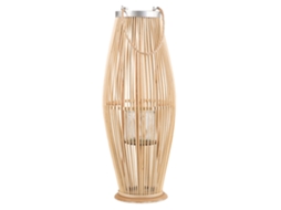 Linterna Decorativa Con Un Candelero De Cristal Beliani Tahiti De Bambú Marrón 27x27x72