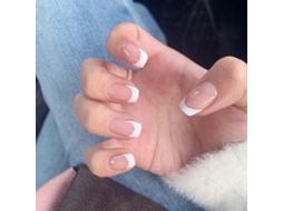 Unhas Falsas French Nude, 48 Peças com 12 Tamanhos Diferentes e Cola Gel para Manicure