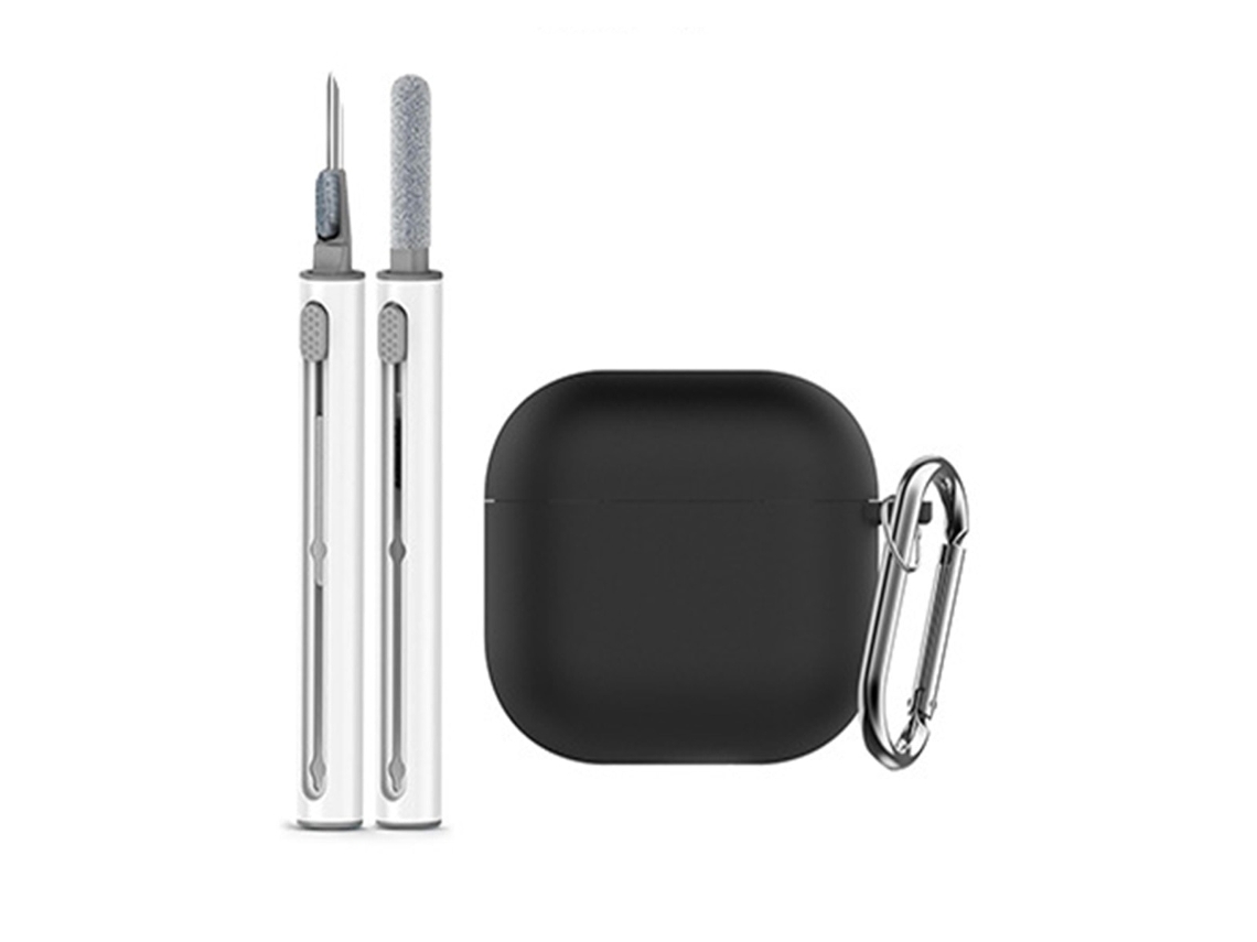 Capa Zruxe Para Airpods 4 Silicone Preta (proteção Integral, Limpador De Auriculares, Mosquetão)