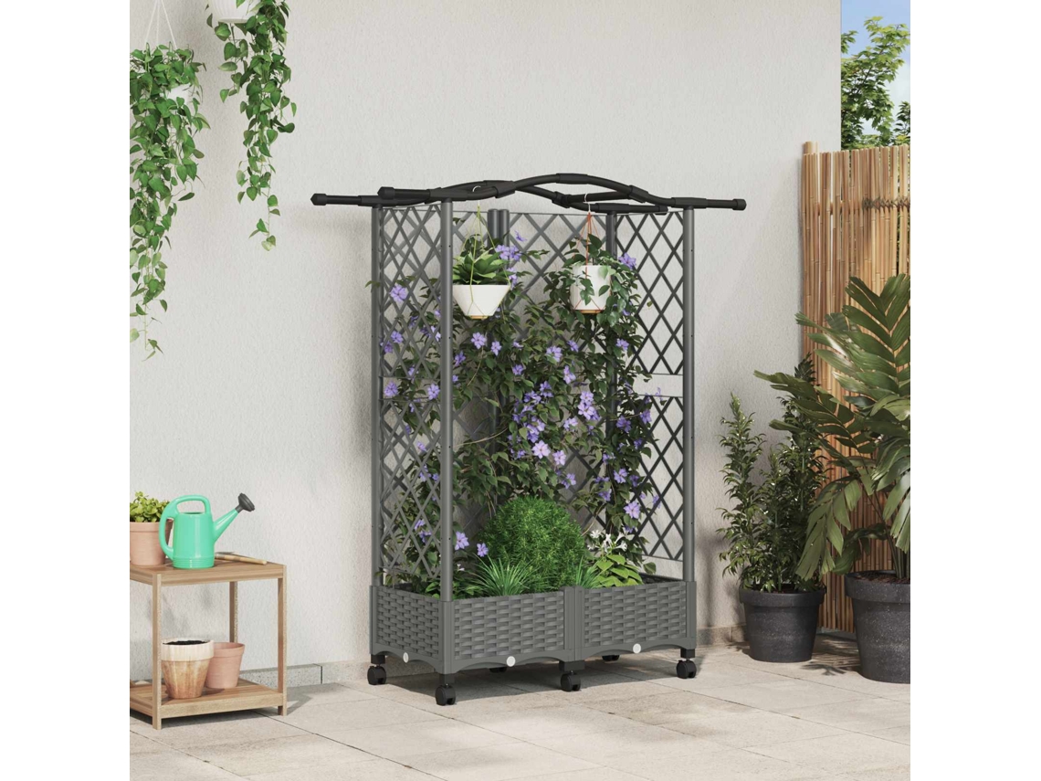 Vidaxl Cama Elevada Com Treliça E Telhado Cinzento-claro Pp