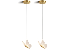 2 X Luminárias Pendentes Led Nórdicas Douradas, Lustre De Cabeceira Para Sala De Estar, Quarto, Abaj Gokoco