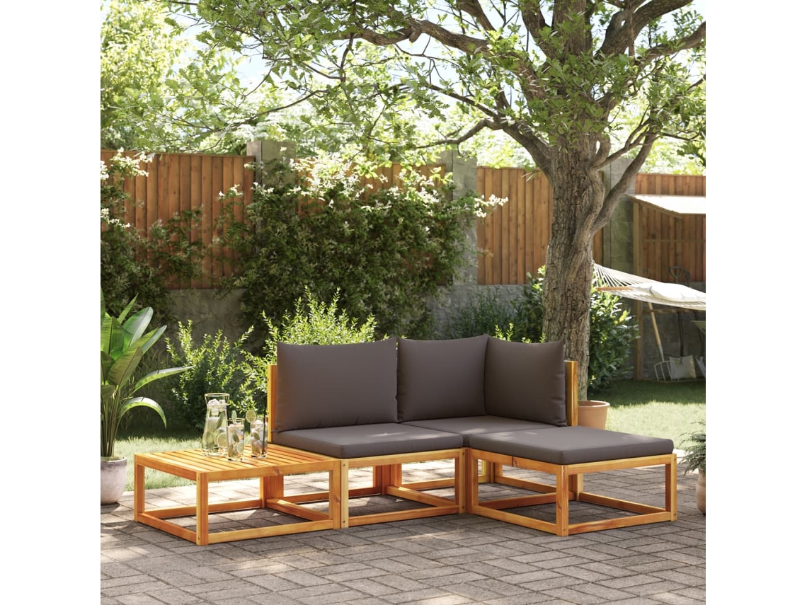 Vidaxl Conjunto De Sofás De Jardim Vidaxl De 4 Peças Com Almofadas De Madeira De Acácia E Vime