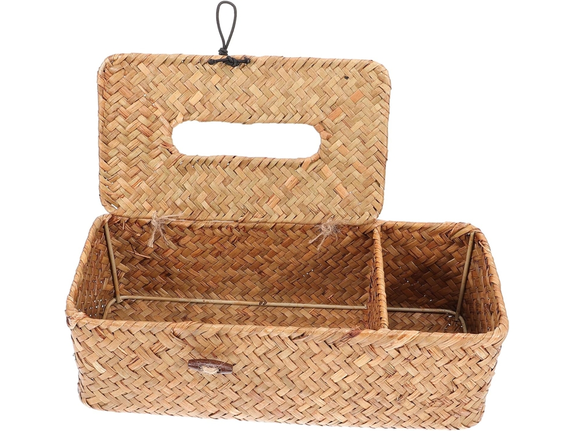 Porta lenços de Banheiro Vintage com Design em Fibra Junco e Ferro, Suporte Papel Resistente, GOKOCO