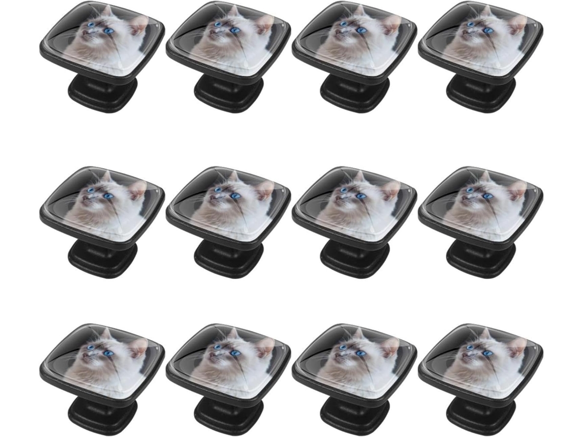 Puxadores Quadrados Para Gavetas De Cômoda, Puxadores Para Armários De Cozinha, 12 Peças, Gato De Olhos Azuis, Puxadores