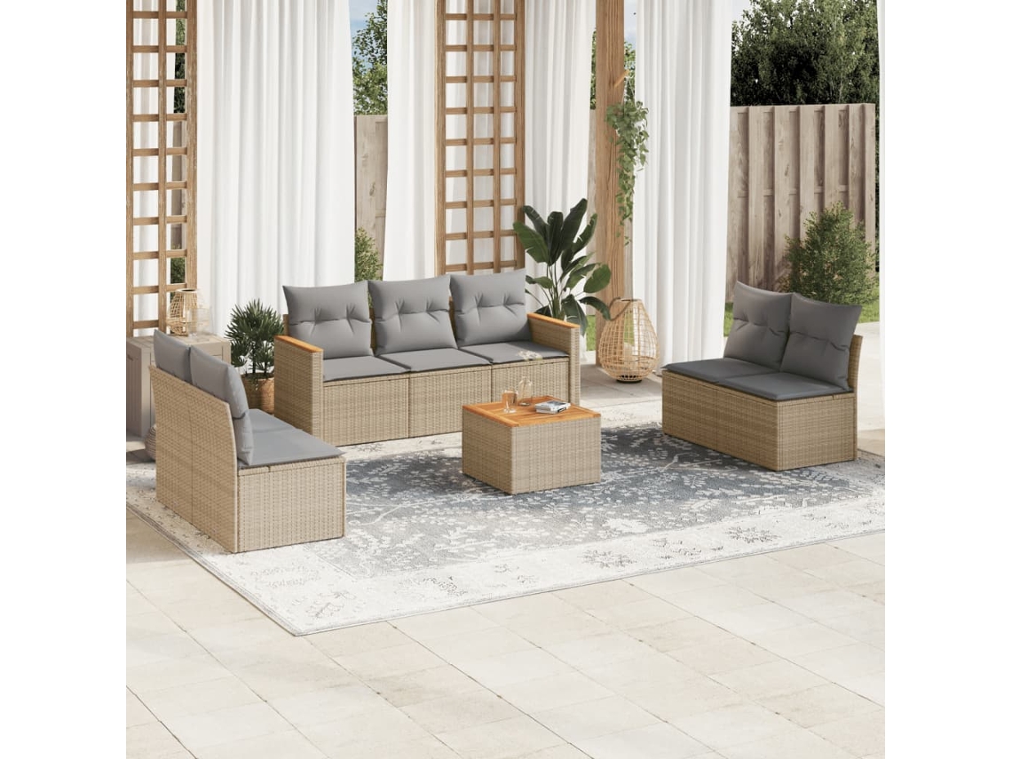 Pcs Conj. Sofás Jardim C/ Almofadões Vime Pe Bege Misturado Dkd Home Decor