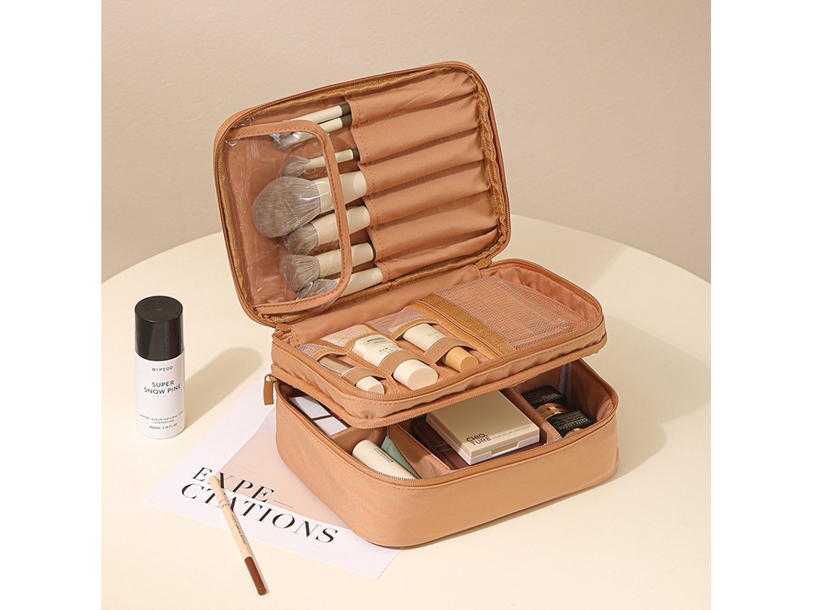 Necessaire Em Tecido Oxford, Tamanho Grande, Portátil, Resistente À Água, Castanho.