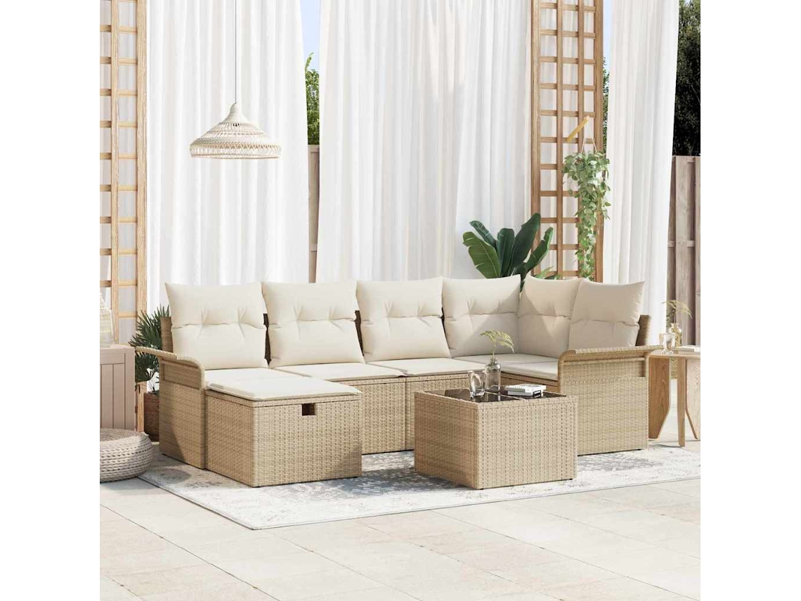 Vidaxl Conjunto De Sofá De Jardim 7 Unid. Rattan Sintético