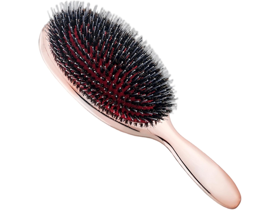 Escova De Cabelo Com Cerdas Javali Que Não Causa Dor E Possui Cabo Metal Galvanizado, Adequada Para Cabelos Grossos