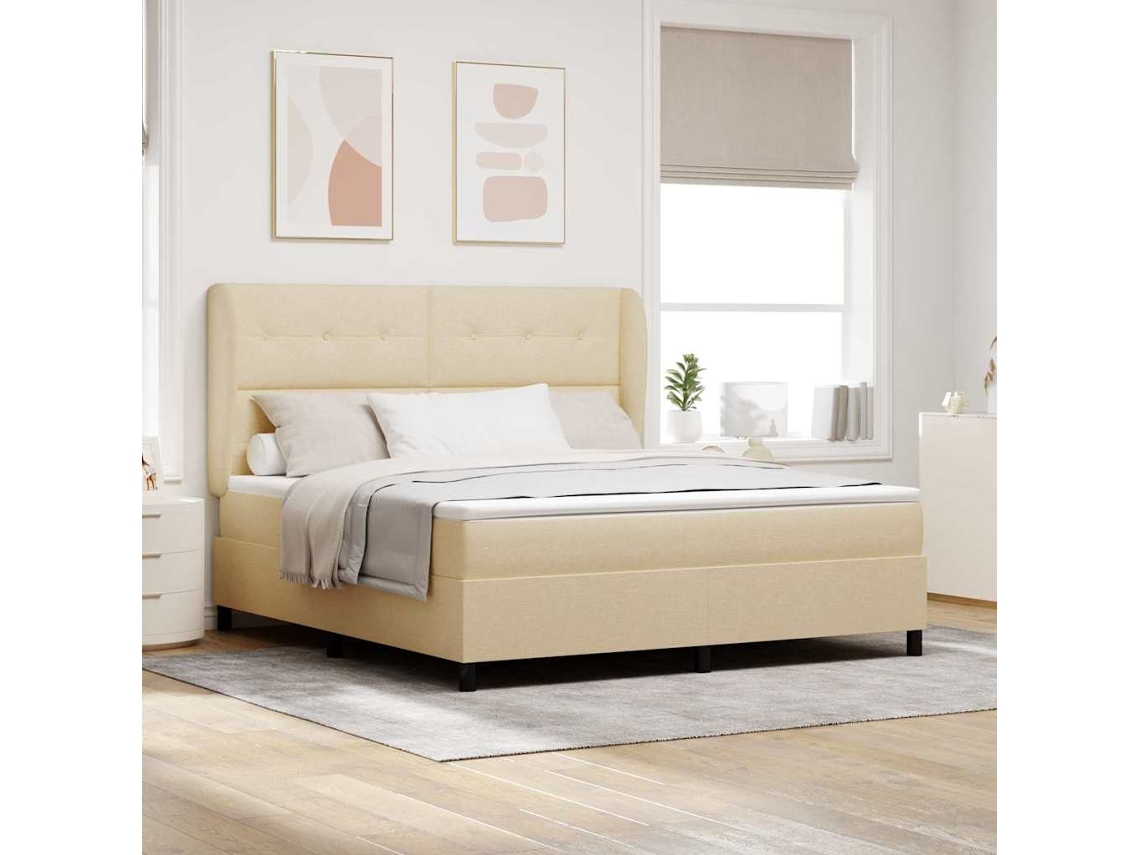 Vidaxl Cama Box Com Cabeceira Creme 180 X 200 Cm Tecido