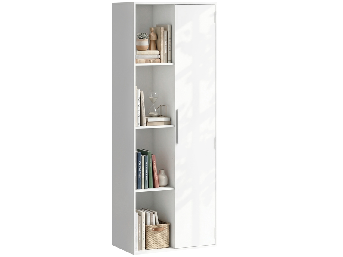 Estante 4 Andares com Prateleiras Ajustáveis e Armário com Portas (branco)