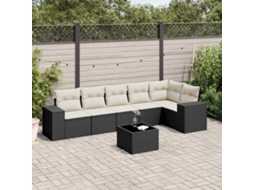 Vidaxl 7 Pcs Conjunto De Sofás P/ Jardim C/ Almofadões Vime Pe Preto